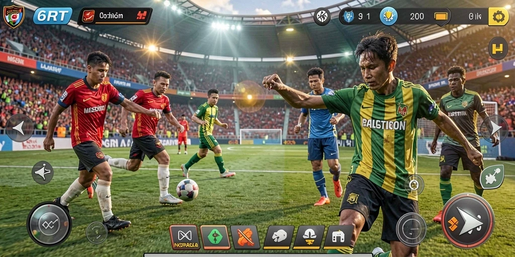 Screenshot menampilkan aksi mendebarkan dalam pertandingan sepak bola.
