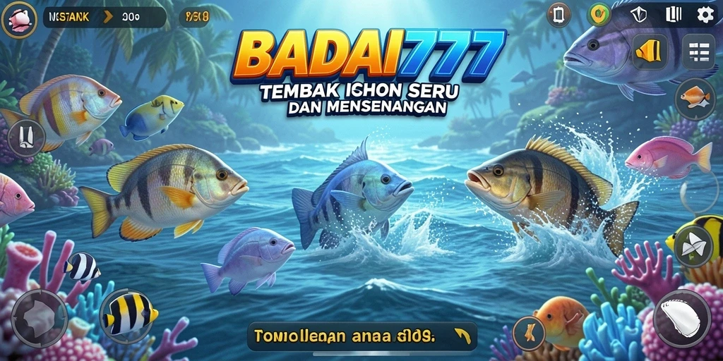 Screenshot gameplay BADAI777 menampilkan aksi tembak ikan yang seru.