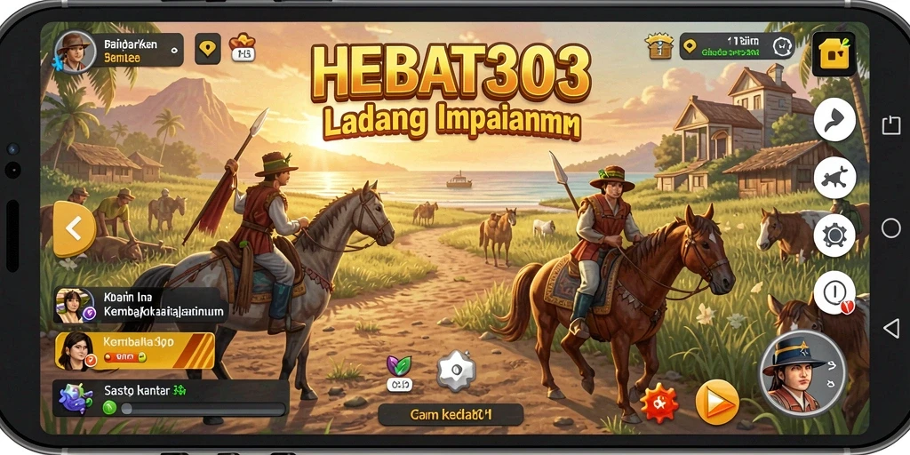 Tangkapan layar utama HEBAT303 menampilkan ladang yang subur dan aktivitas bercocok tanam.