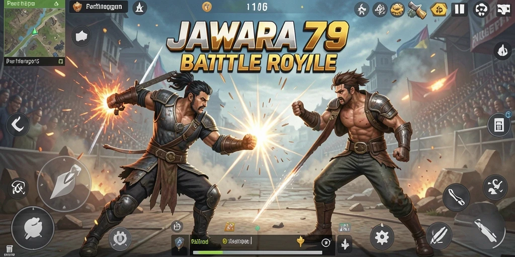 Gameplay seru dalam JAWARA79 dengan pertarungan intens Battle Royale.