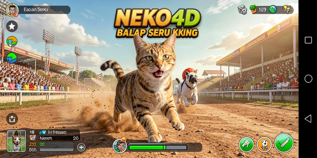 Gameplay Racing seru dengan kucing-kucing lucu bersaing.