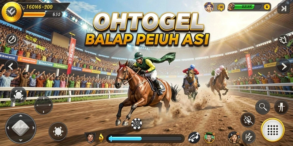 Screenshot gameplay OHTOGEL dengan balapan seru di lintasan mengesankan.