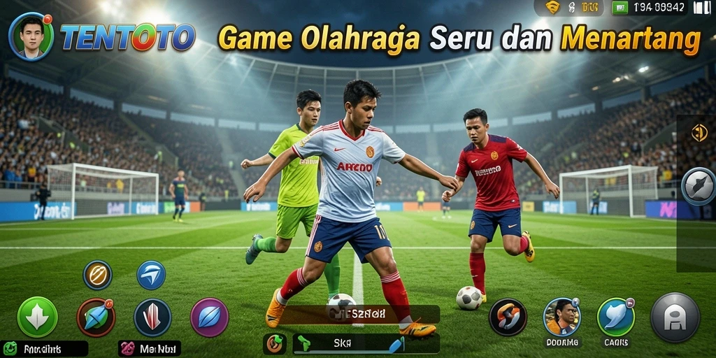 Gameplay TENTOTO yang menampilkan aksi olahraga seru dan kompetitif.